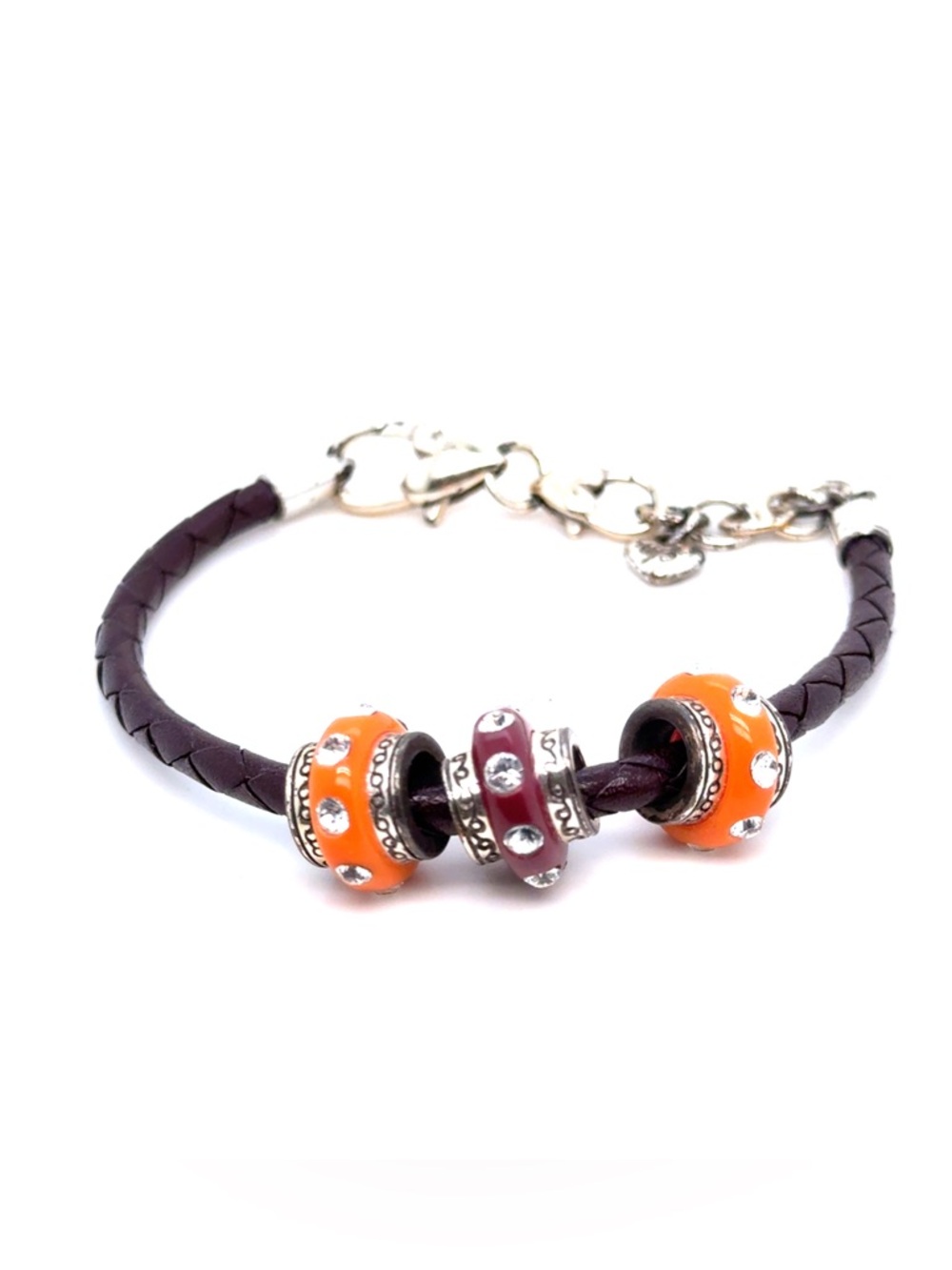 Brighton Orange and‎ Plum Bead Braided Leather Bracelet